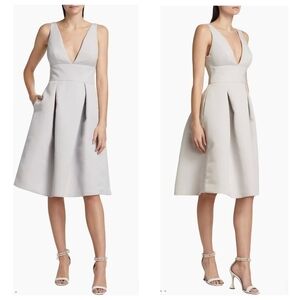 Amsale Faille Deep V-Neck Gray Dress